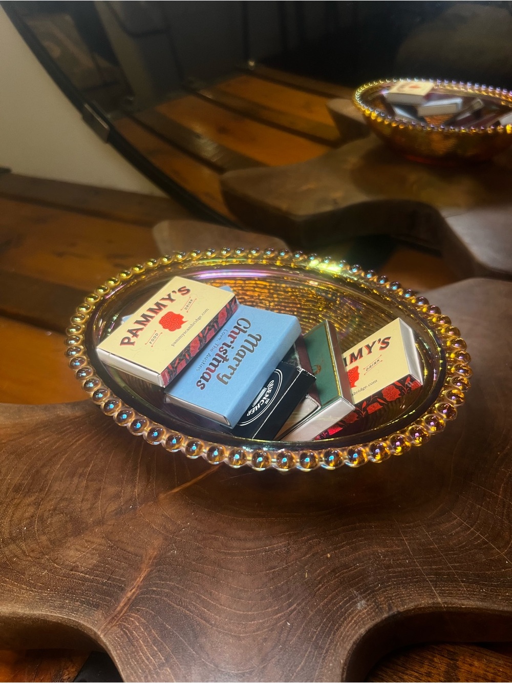 Iridescent Beaded Glass Trinket Dish - Gold Hues